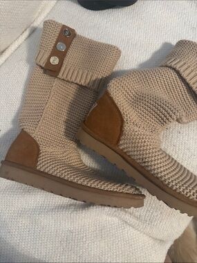 UGG Knit Mid-Calf Boots in Beige and Brown